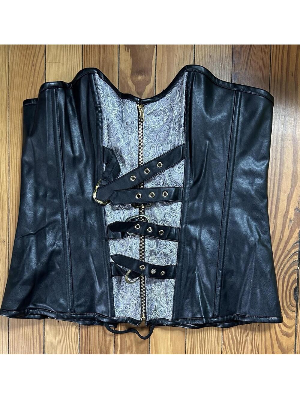 Charmian Black Faux Leather Overbust Corset Women’s Size 3XL